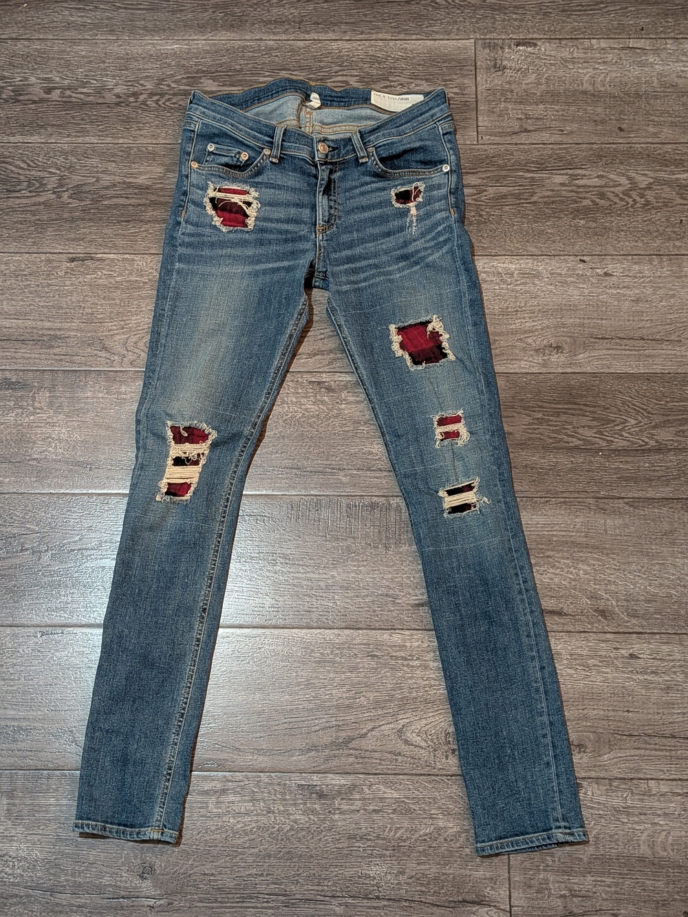 rag & bone/JEAN Skinny Jeans Blue Medium Wash Distressed Stretch
